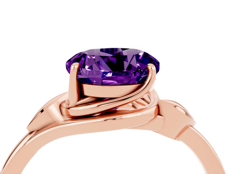 Rose gold Round Cut Amethyst Solitaire Ring with Twist Band and Four-Prong Setting_28