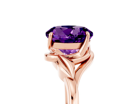 Rose gold Round Cut Amethyst Solitaire Ring with Twist Band and Four-Prong Setting_29