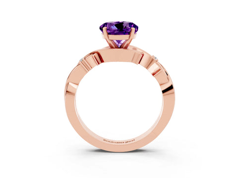 Rose gold Round Cut Amethyst Solitaire Ring with Twisted Band and Prong Setting_3