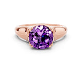 Rose gold Round Cut Amethyst Solitaire Ring with Wide Band and Prong Setting