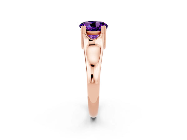 Rose gold Round Cut Amethyst Solitaire Ring with Wide Band and Prong Setting