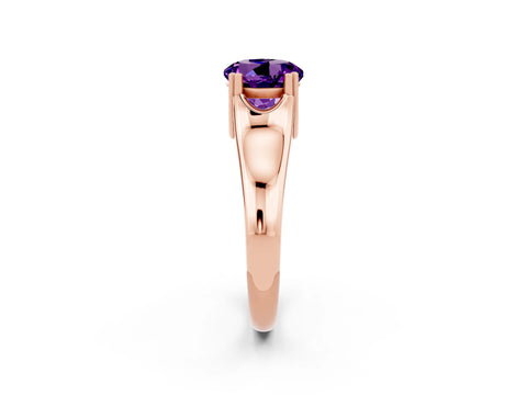 Rose gold Round Cut Amethyst Solitaire Ring with Wide Band and Prong Setting_2