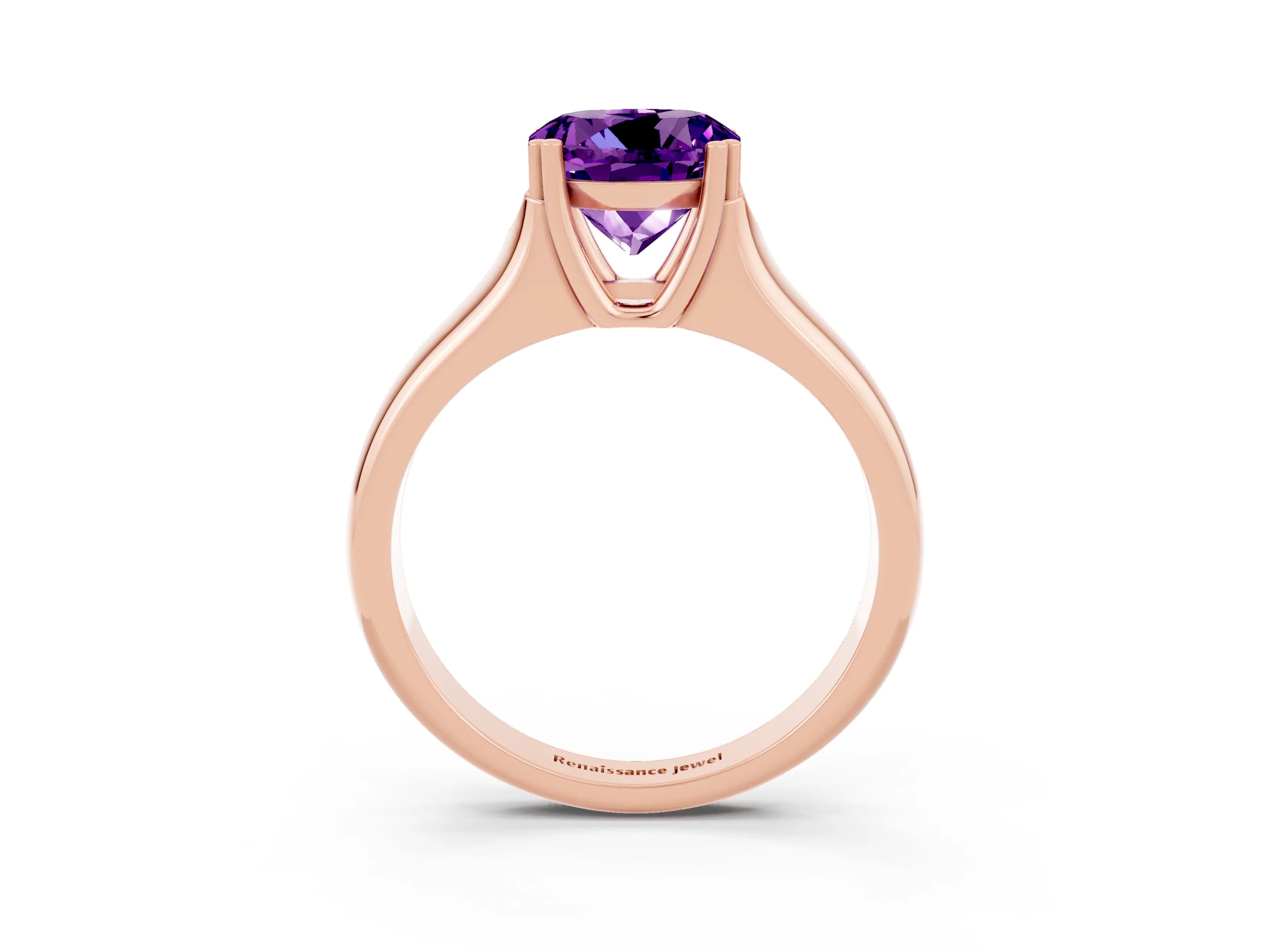 Rose gold Round Cut Amethyst Solitaire Ring with Wide Band and Prong Setting_3