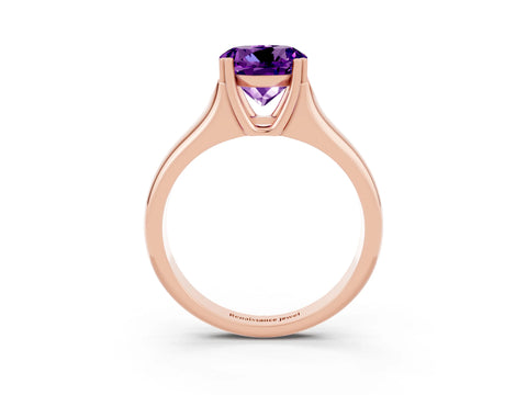 Rose gold Round Cut Amethyst Solitaire Ring with Wide Band and Prong Setting_3
