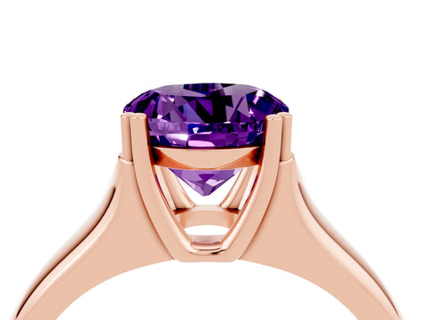 Rose gold Round Cut Amethyst Solitaire Ring with Wide Band and Prong Setting_4