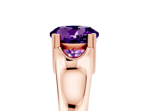 Rose gold Round Cut Amethyst Solitaire Ring with Wide Band and Prong Setting_5