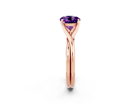 Rose gold Round Cut Amethyst   Solitaire Twist Band Prong Setting Ring_14