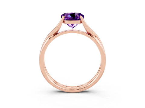 Rose gold Round Cut Amethyst   Solitaire Twist Band Prong Setting Ring_15