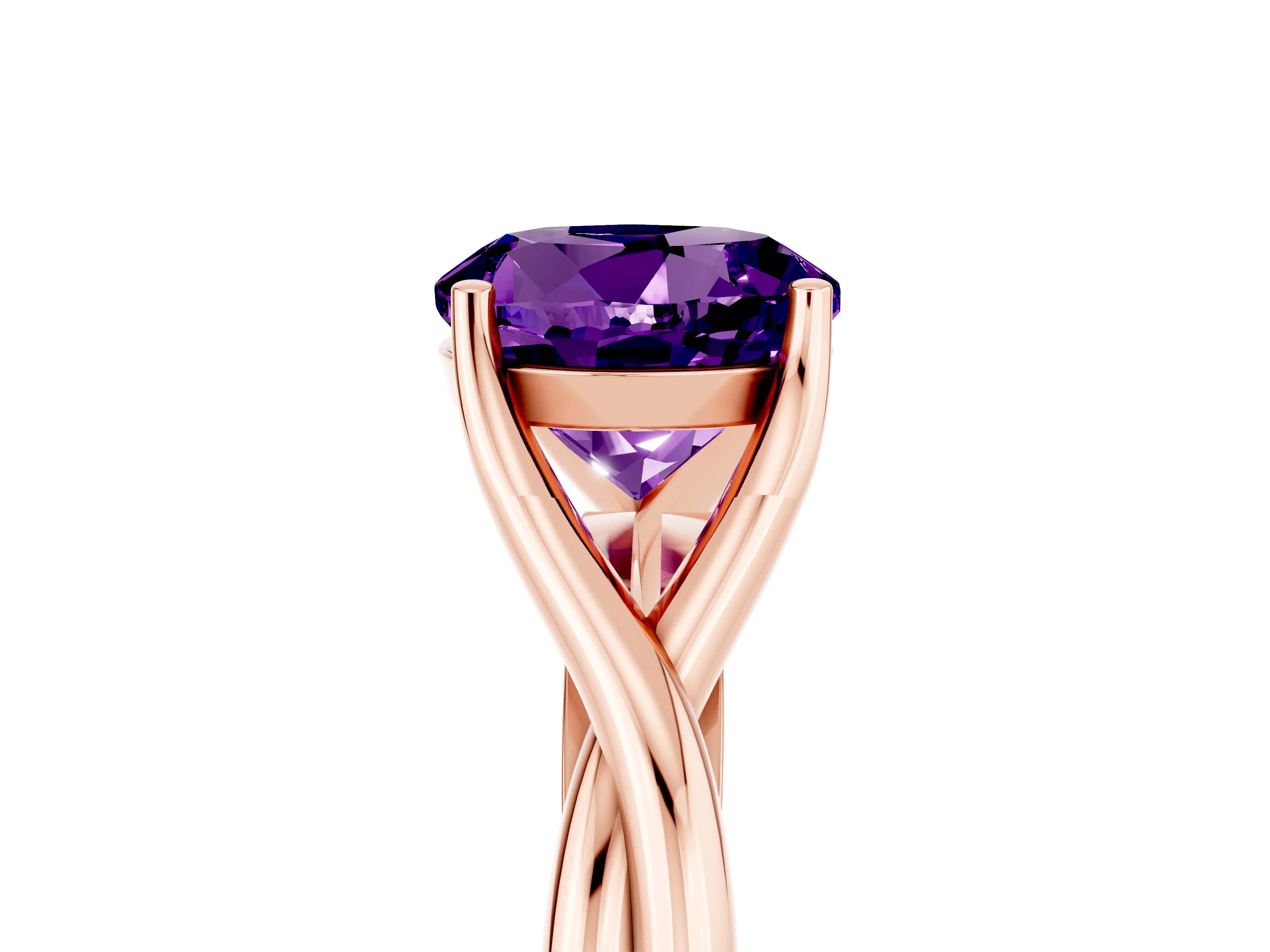 Rose gold Round Cut Amethyst   Solitaire Twist Band Prong Setting Ring_17