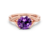 Rose gold Round Cut Amethyst Solitaire Twist Band Prong Setting Ring_36