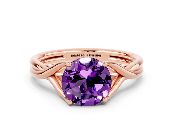 Rose gold Round Cut Amethyst Solitaire Twist Band Prong Setting Ring