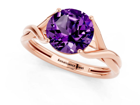 Rose gold Round Cut Amethyst Solitaire Twist Band Prong Setting Ring_37