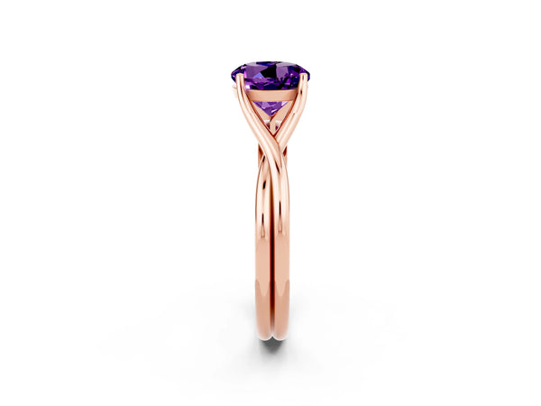 Rose gold Round Cut Amethyst Solitaire Twist Band Prong Setting Ring