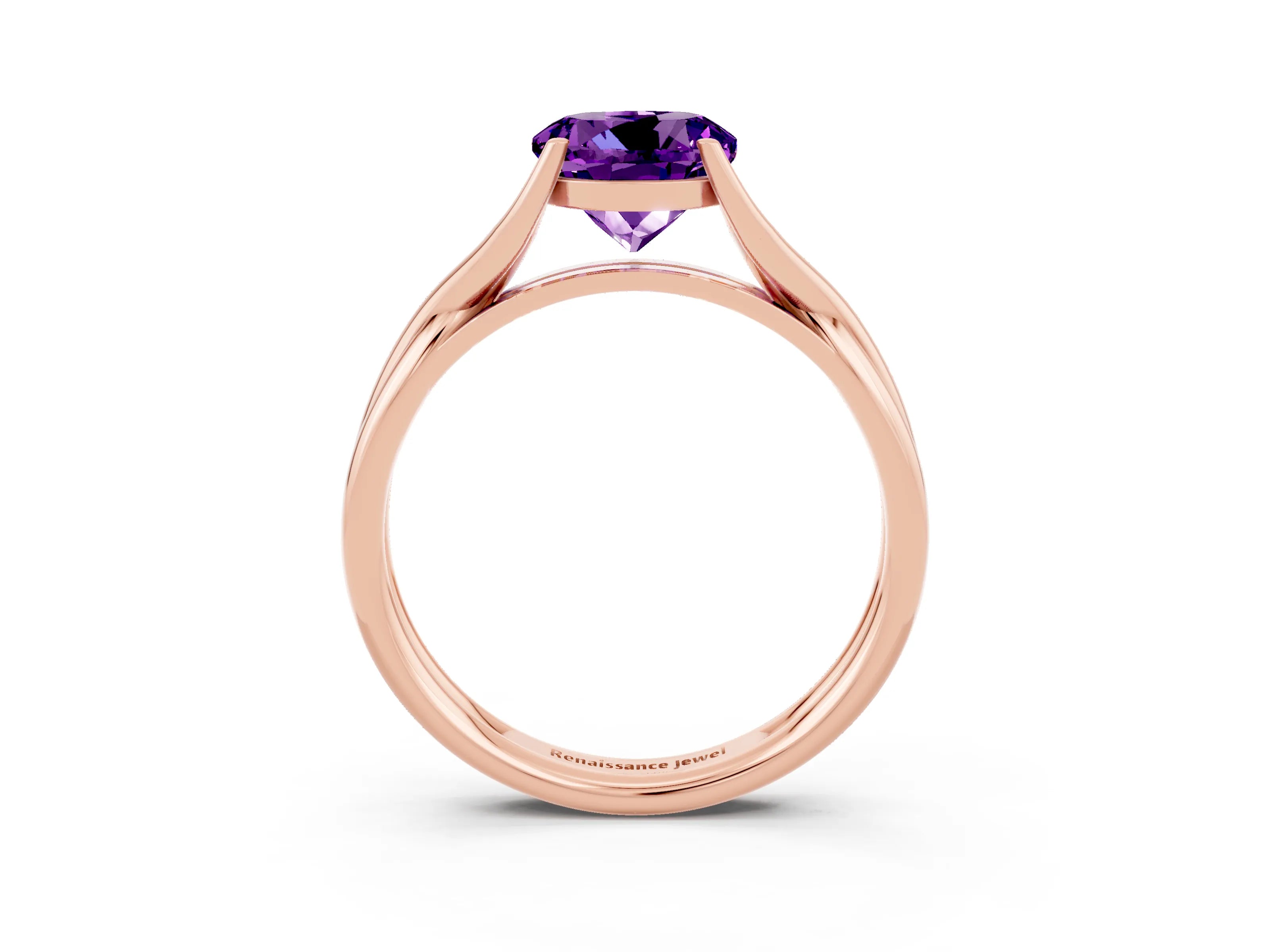 Rose gold Round Cut Amethyst Solitaire Twist Band Prong Setting Ring_39