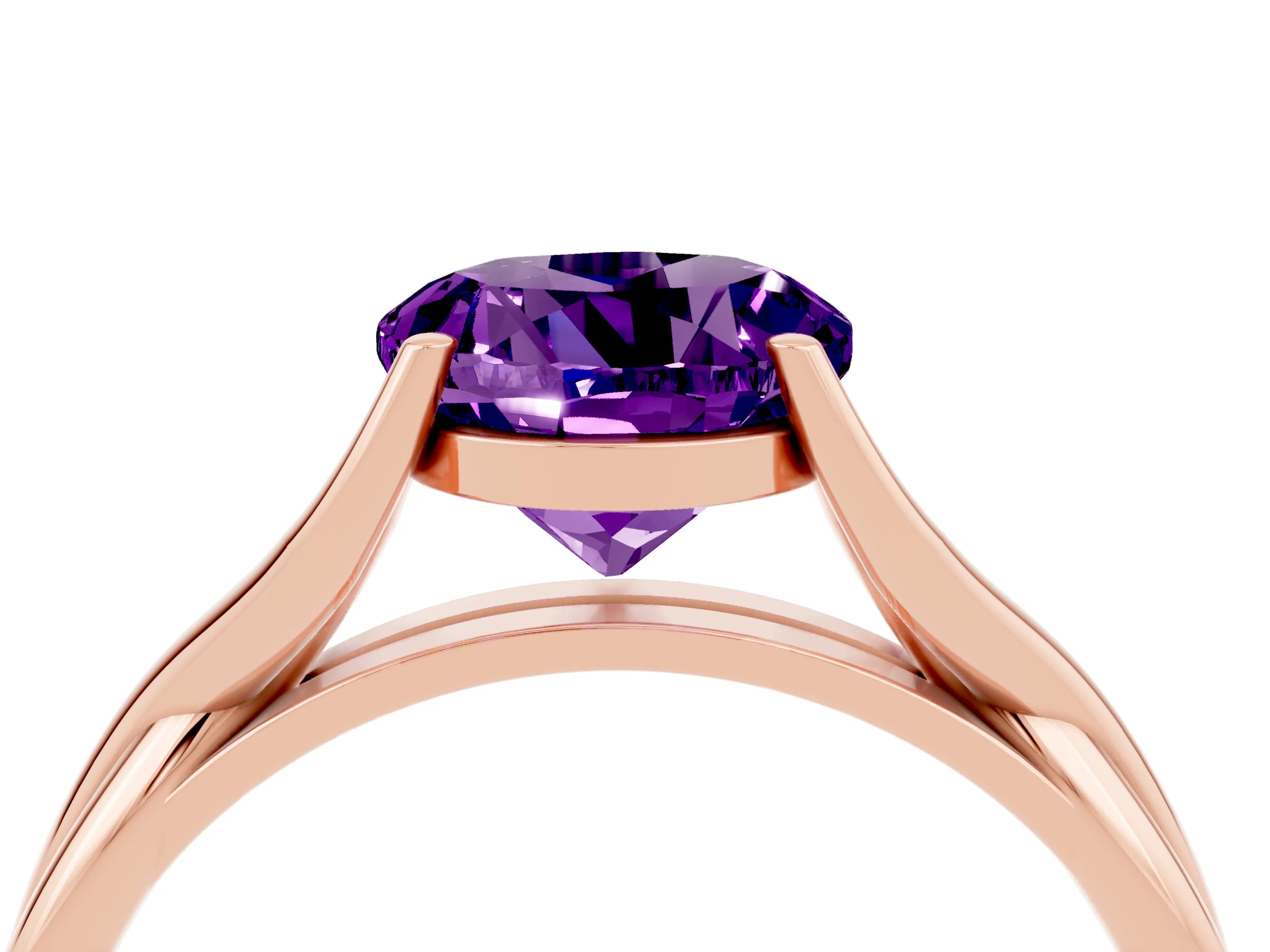 Rose gold Round Cut Amethyst Solitaire Twist Band Prong Setting Ring_40
