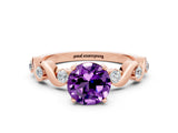Rose gold Round Cut Amethyst Solitaire Twisted Band with Round  Accents and Prong Setting_12