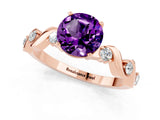 Rose gold Round Cut Amethyst Solitaire Twisted Band with Round  Accents and Prong Setting_13