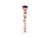 Rose gold Round Cut Amethyst Solitaire Twisted Band with Round  Accents and Prong Setting_14