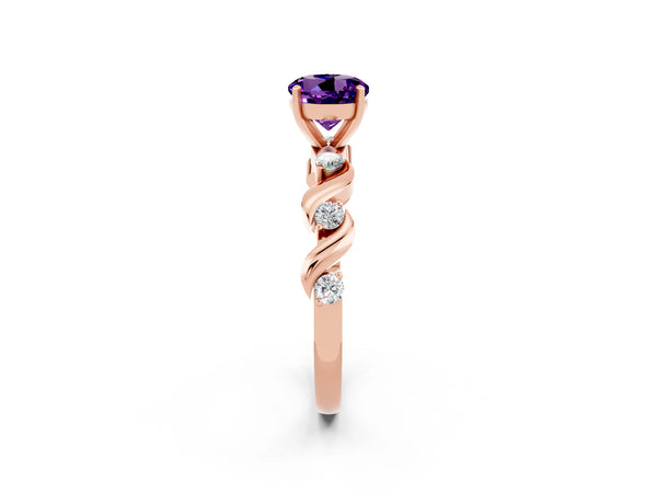 Rose gold Round Cut Amethyst Solitaire Twisted Band with Round  Accents and Prong Setting