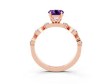 Rose gold Round Cut Amethyst Solitaire Twisted Band with Round  Accents and Prong Setting_15