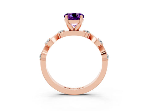 Rose gold Round Cut Amethyst Solitaire Twisted Band with Round  Accents and Prong Setting_15