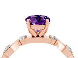 Rose gold Round Cut Amethyst Solitaire Twisted Band with Round  Accents and Prong Setting_16