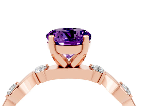 Rose gold Round Cut Amethyst Solitaire Twisted Band with Round  Accents and Prong Setting_16