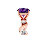 Rose gold Round Cut Amethyst Solitaire Twisted Band with Round  Accents and Prong Setting_17