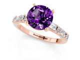 Rose gold Round Cut Amethyst Solitaire with Side Baguettes and Channel Set Band_1