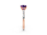Rose gold Round Cut Amethyst Solitaire with Side Baguettes and Channel Set Band_2