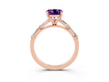 Rose gold Round Cut Amethyst Solitaire with Side Baguettes and Channel Set Band_3
