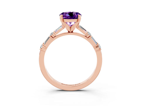 Rose gold Round Cut Amethyst Solitaire with Side Baguettes and Channel Set Band_3