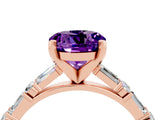 Rose gold Round Cut Amethyst Solitaire with Side Baguettes and Channel Set Band_4
