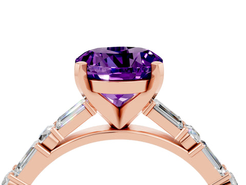 Rose gold Round Cut Amethyst Solitaire with Side Baguettes and Channel Set Band_4