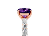 Rose gold Round Cut Amethyst Solitaire with Side Baguettes and Channel Set Band_5