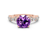 Rose gold Round Cut Amethyst Solitaire with Side Stones, Pave Band, Four-Prong Setting_24