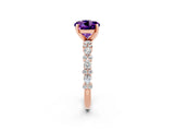 Rose gold Round Cut Amethyst Solitaire with Side Stones, Pave Band, Four-Prong Setting_26