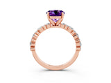 Rose gold Round Cut Amethyst Solitaire with Side Stones, Pave Band, Four-Prong Setting_27
