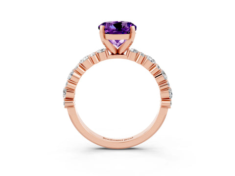 Rose gold Round Cut Amethyst Solitaire with Side Stones, Pave Band, Four-Prong Setting_27