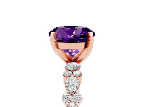 Rose gold Round Cut Amethyst Solitaire with Side Stones, Pave Band, Four-Prong Setting_29
