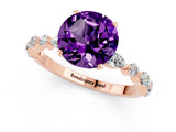 Rose gold Round Cut Amethyst Solitaire with Side Stones on a Pavé Band and Four-Prong Setting_1