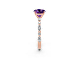 Rose gold Round Cut Amethyst Solitaire with Side Stones on a Pavé Band and Four-Prong Setting_2