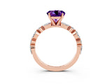 Rose gold Round Cut Amethyst Solitaire with Side Stones on a Pavé Band and Four-Prong Setting_3