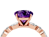 Rose gold Round Cut Amethyst Solitaire with Side Stones on a Pavé Band and Four-Prong Setting_4