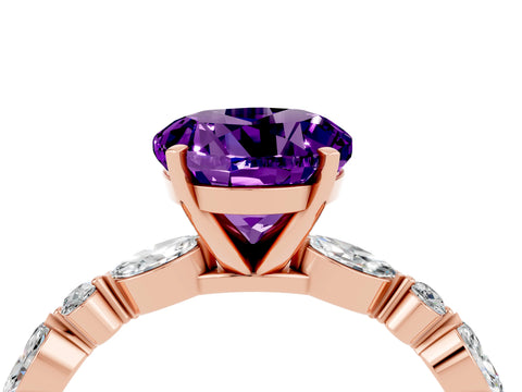 Rose gold Round Cut Amethyst Solitaire with Side Stones on a Pavé Band and Four-Prong Setting_4