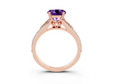 Rose gold Round Cut Amethyst Split Shank Engagement Ring with Pavé Band_3