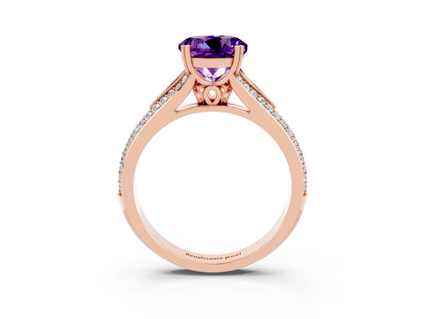 Rose gold Round Cut Amethyst Split Shank Engagement Ring with Pavé Band_3