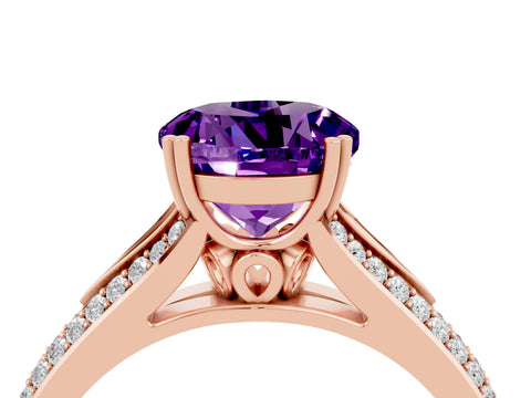 Rose gold Round Cut Amethyst Split Shank Engagement Ring with Pavé Band_4