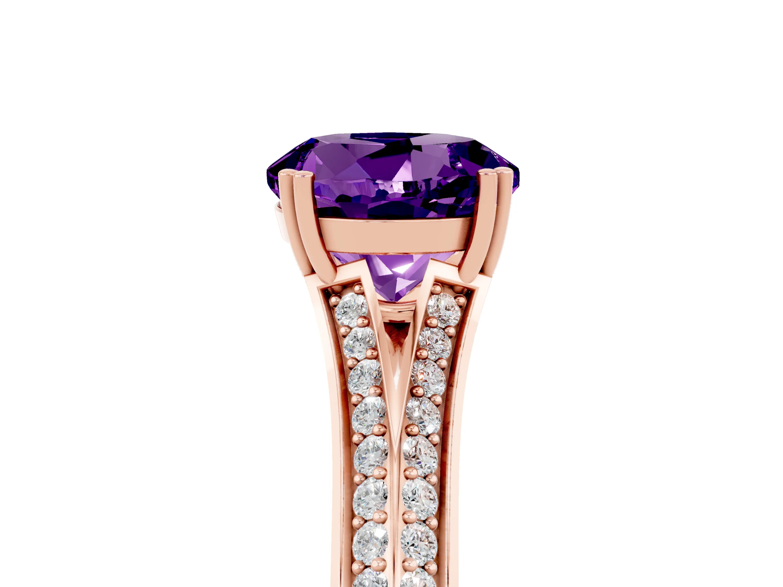 Rose gold Round Cut Amethyst Split Shank Engagement Ring with Pavé Band_5