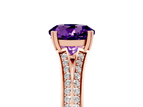 Rose gold Round Cut Amethyst Split Shank Engagement Ring with Pavé Band_5